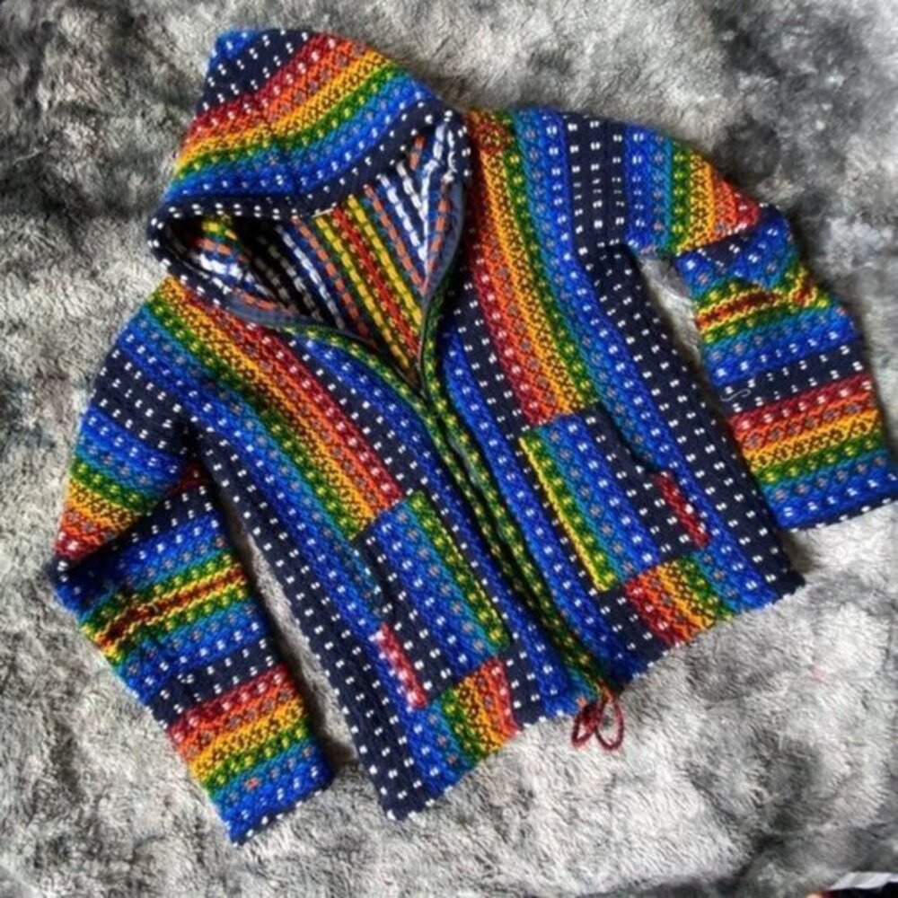 Rainbow Eucadorian Artisan Knit Jacket - Picture 1 of 7